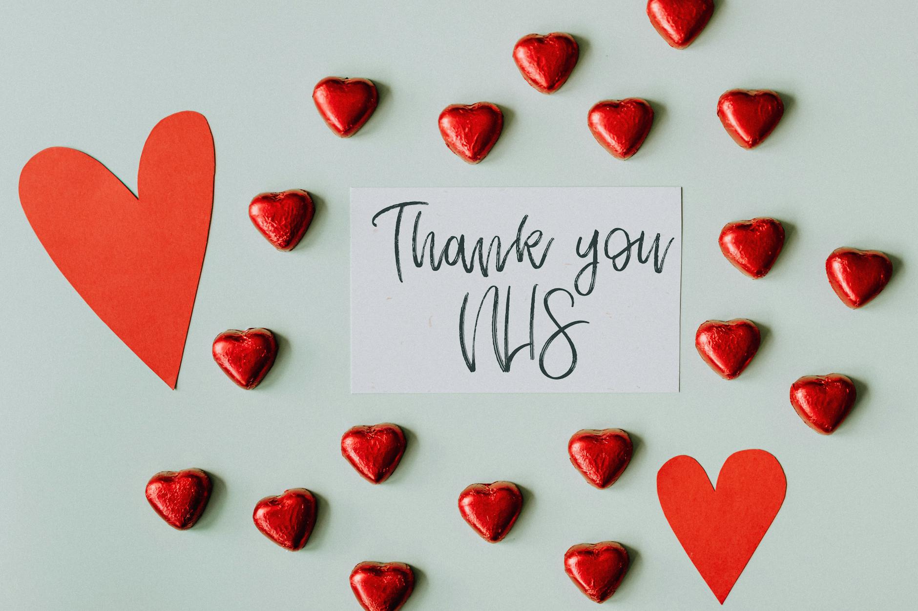 thank you nhs text surrounded by hearts