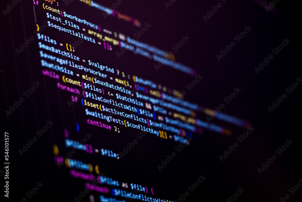 Backend coding with PHP. WordPress codes on computer screen
