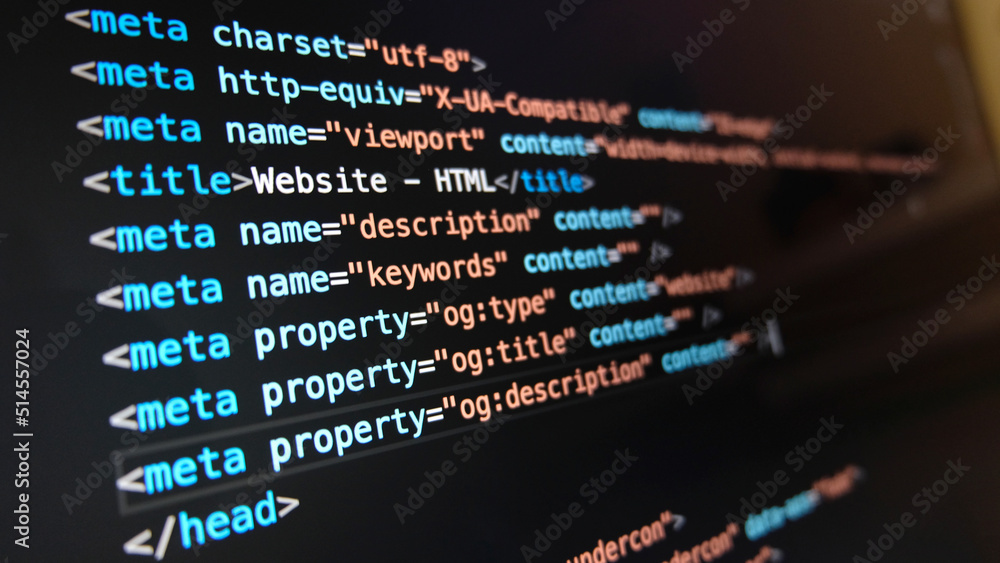 Screen of web developing code on dark background.
