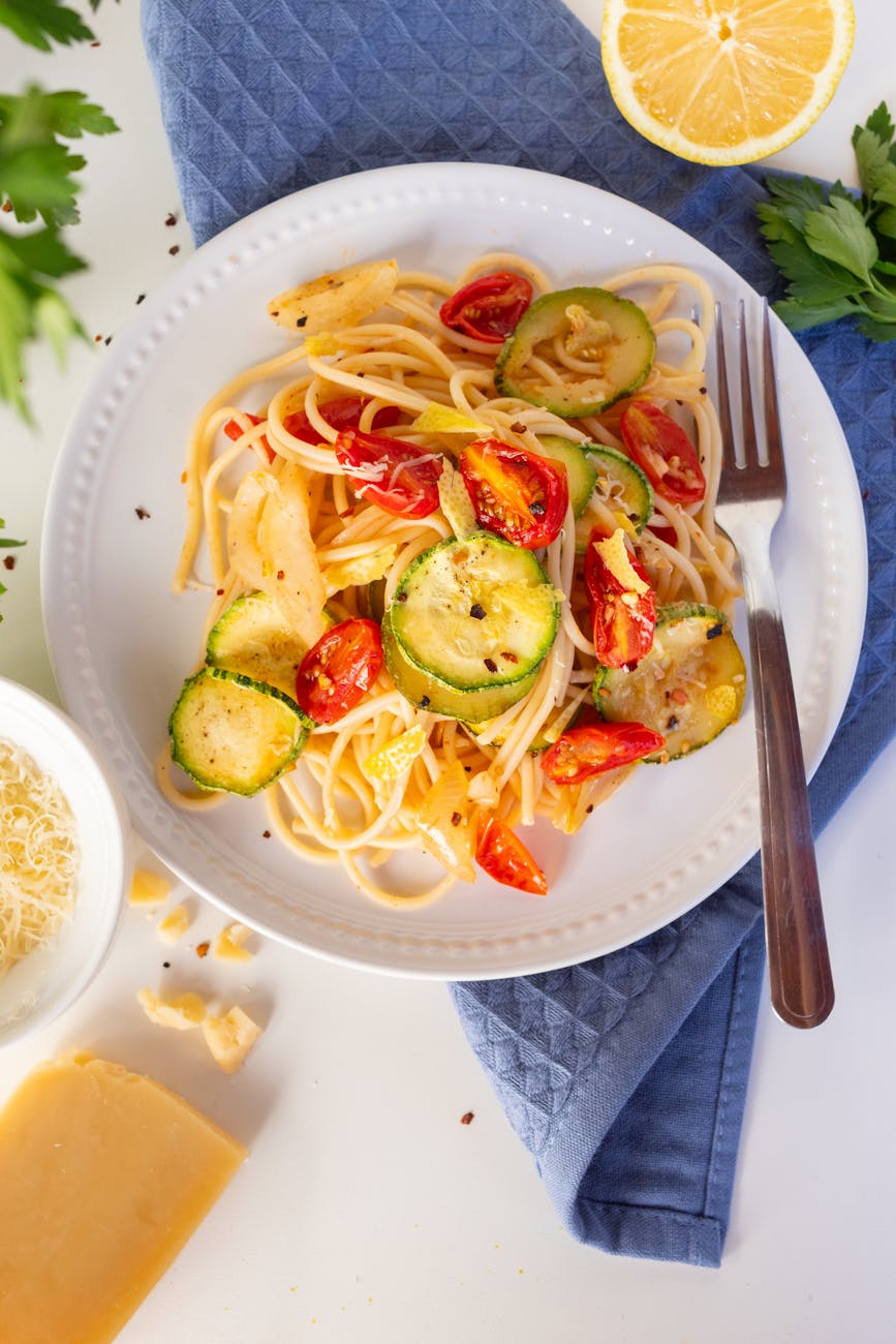 vibrant vegetarian pasta with fresh vegetables