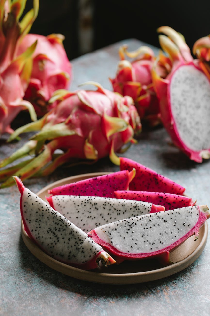 delicious sliced dragon fruit on plate