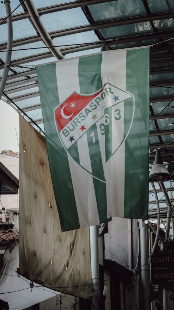 bursaspor flag hanging under ceiling