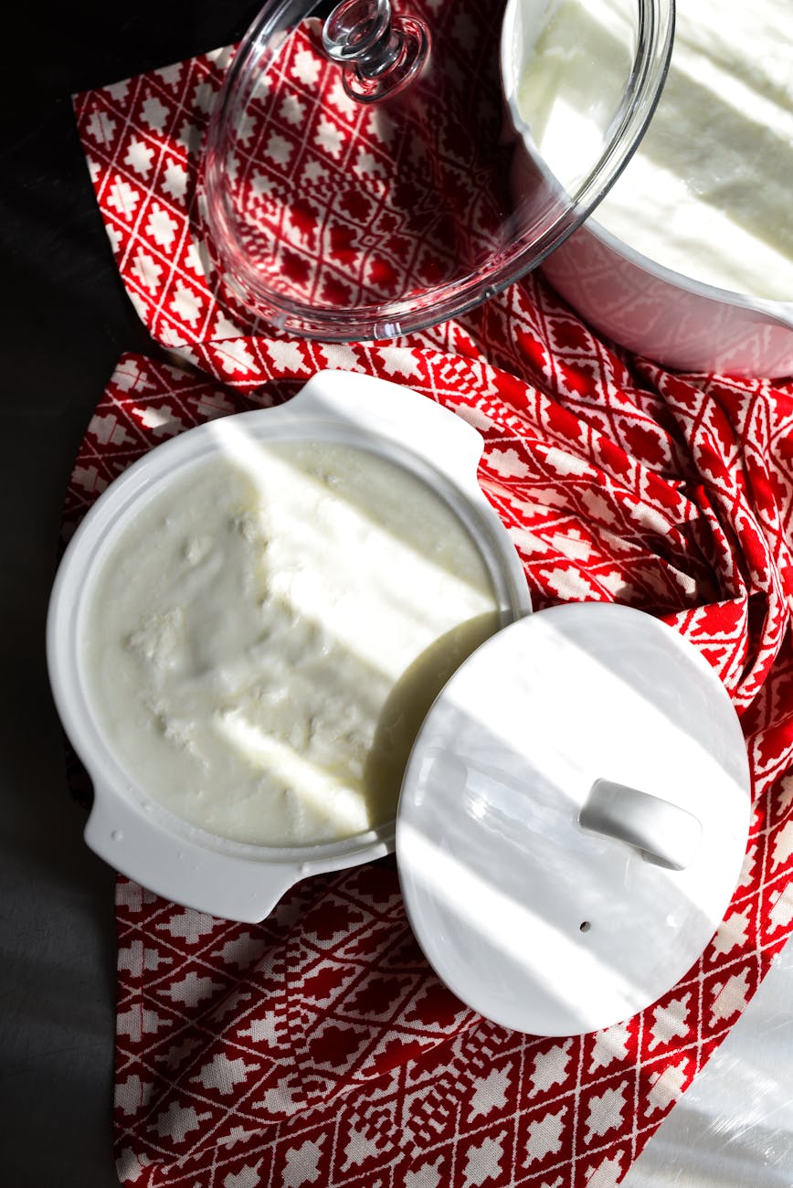 white ceramic bowl filled with yogurt